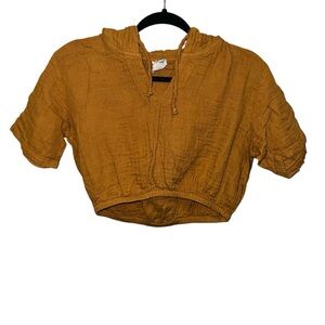 Cotton Flower Brown Gauze Cropped Hoodie Top